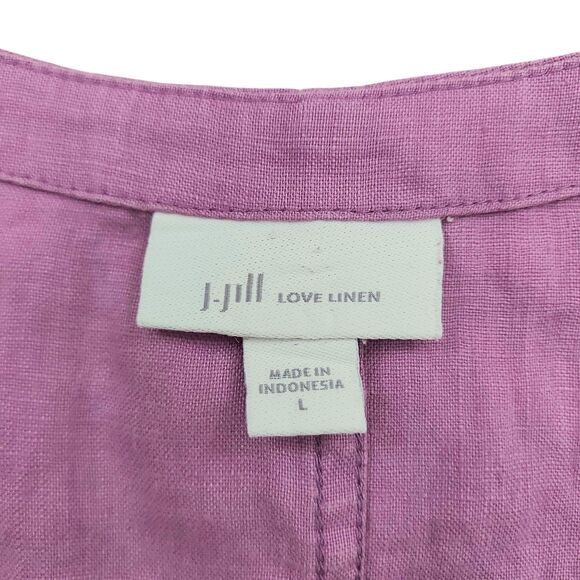 J Jill Love Linen Dress Womens Large Lilac Short Sleeve V-Neck Beach Coastal - Picture 8 of 11